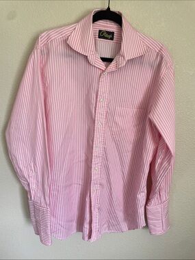 Riley’s Custom Made Men’s XL Pink & White Striped Dress Shirt Button Down Preppy